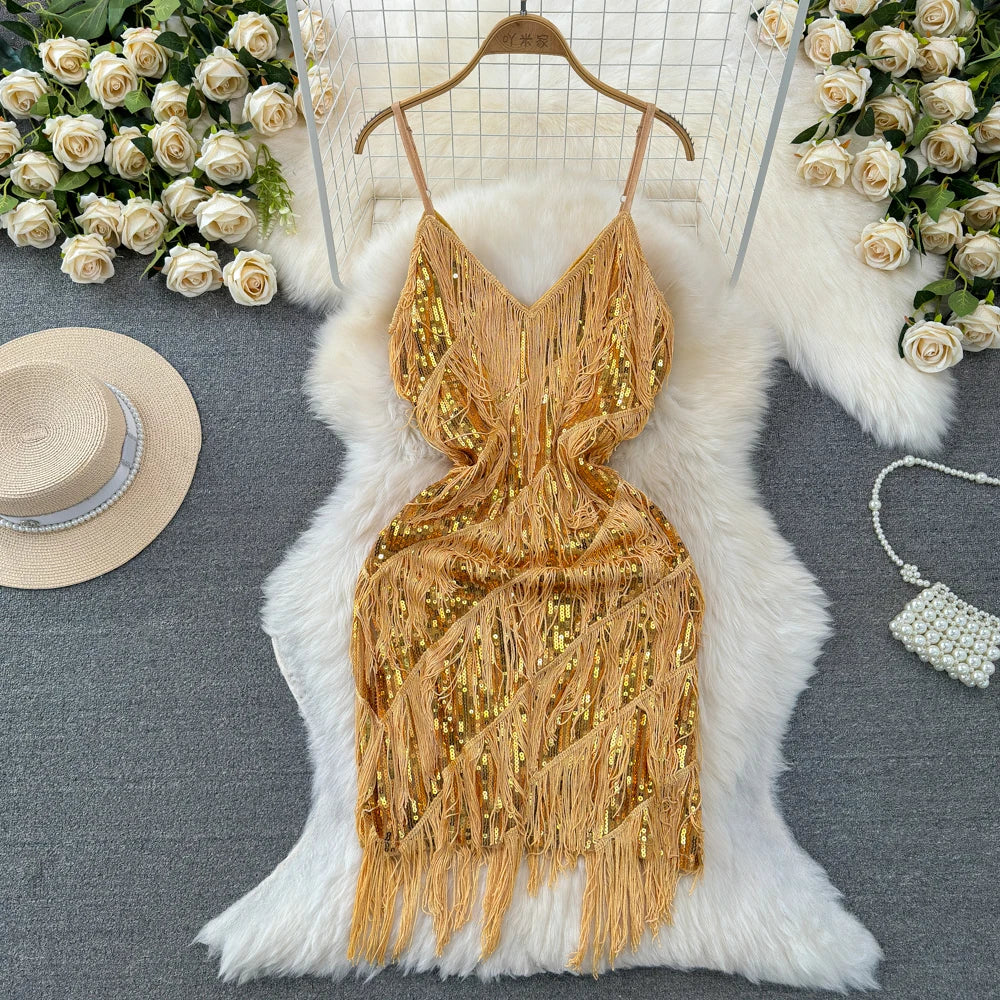 Maya Sequin Fringe Cami Dress