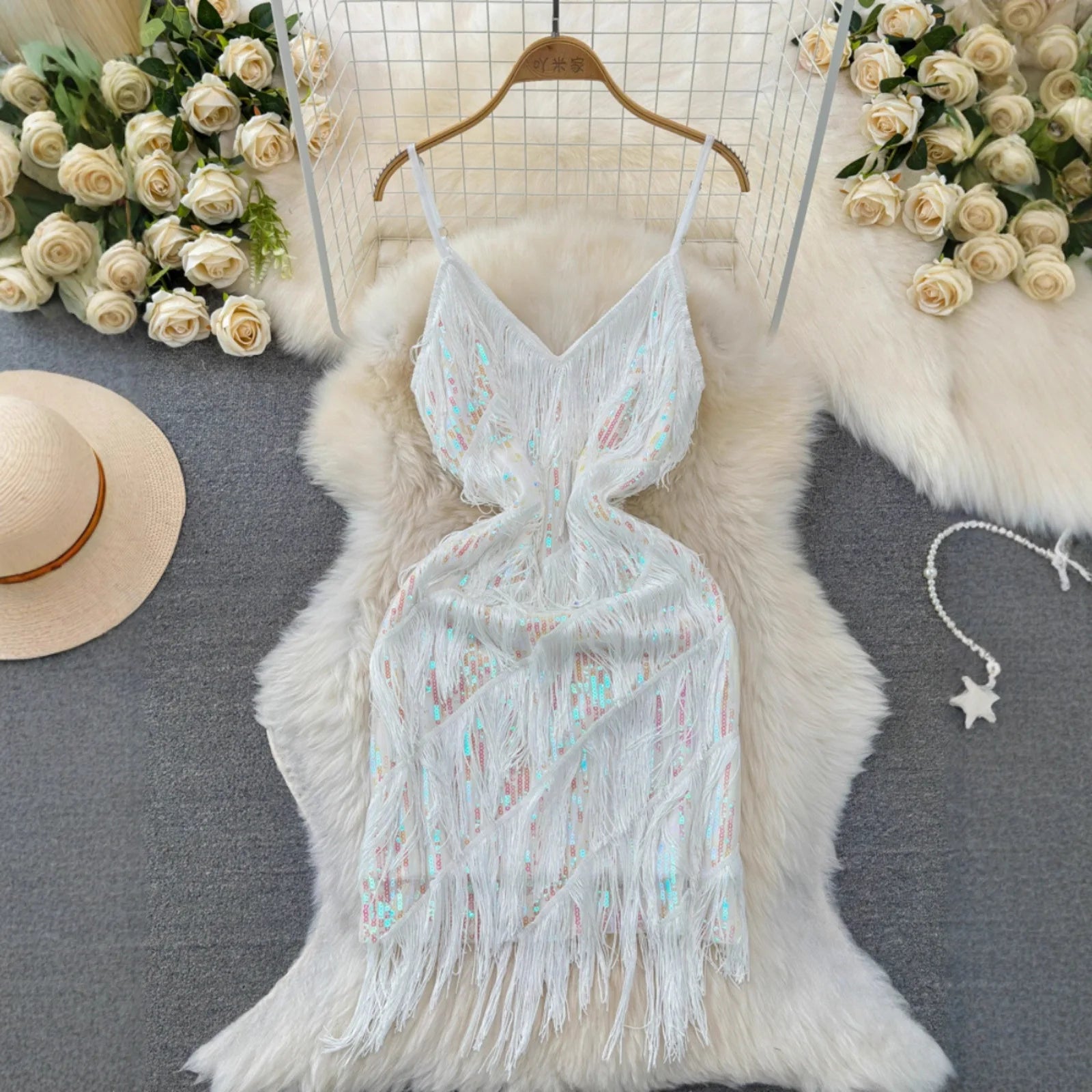 Maya Sequin Fringe Cami Dress