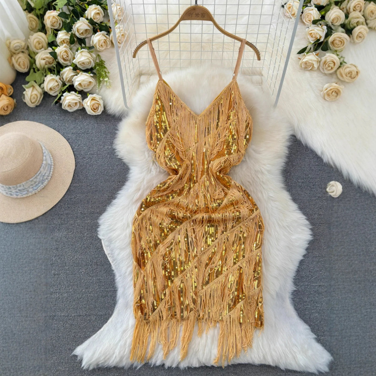 Maya Sequin Fringe Cami Dress