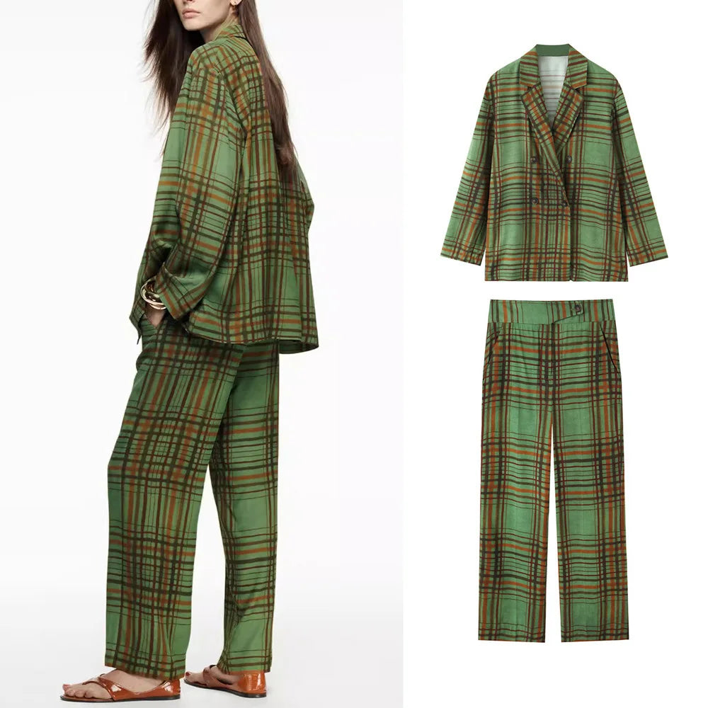 Scarlett Retro Plaid Blazer & Pants Set