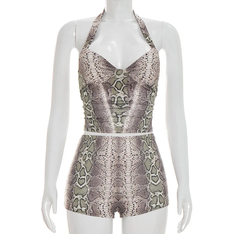 Zaria Animal Print Halter Two-Piece Set