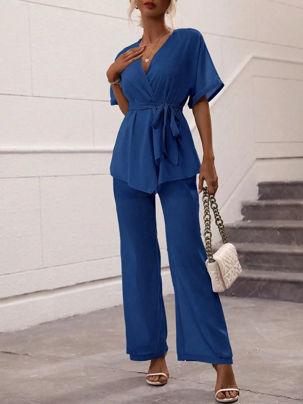 Serena Wrap Top & Wide-Leg Pants Set