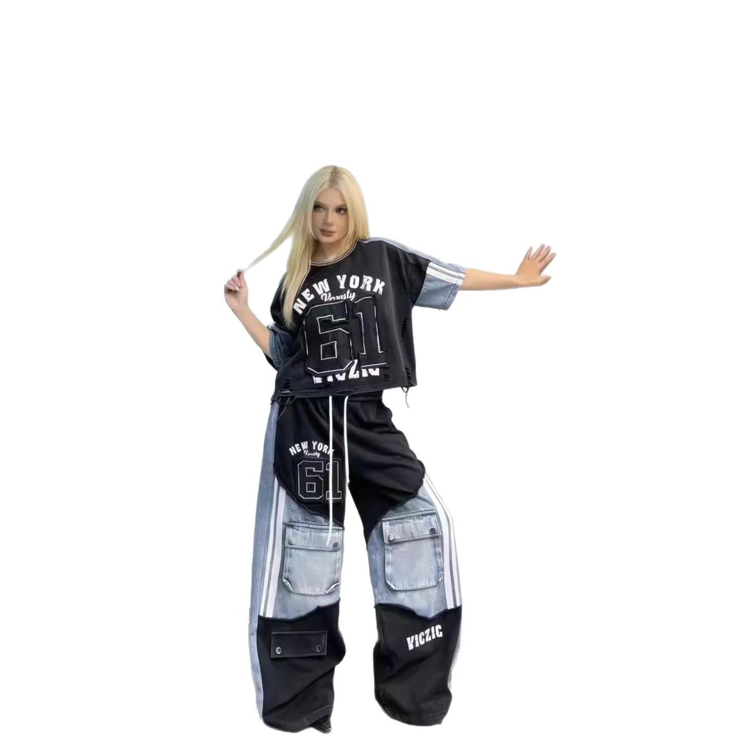 Nova Graffiti Denim Spliced Set
