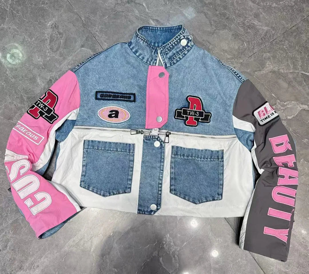 Cyber Street Color-Block Denim Set