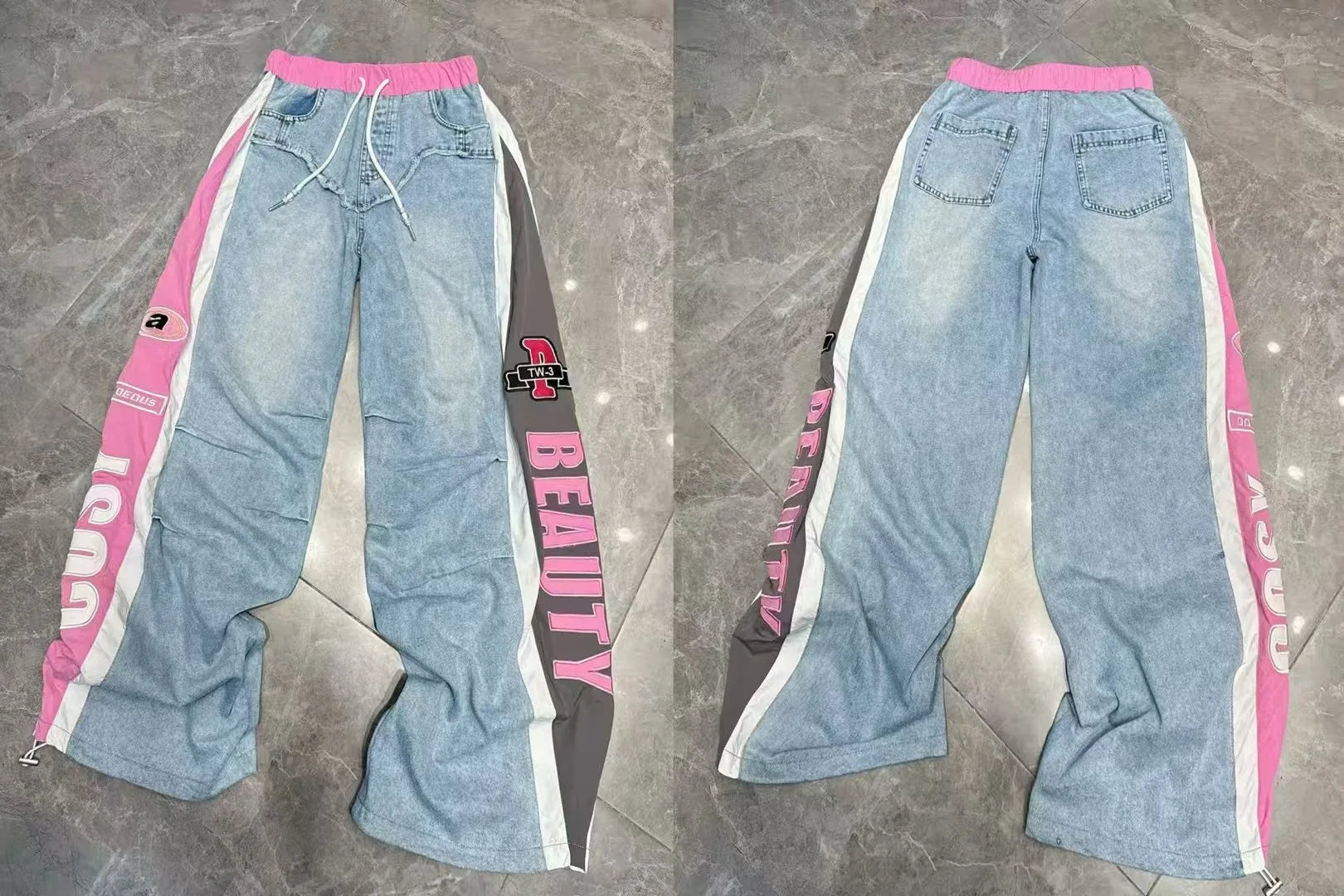 Cyber Street Color-Block Denim Set