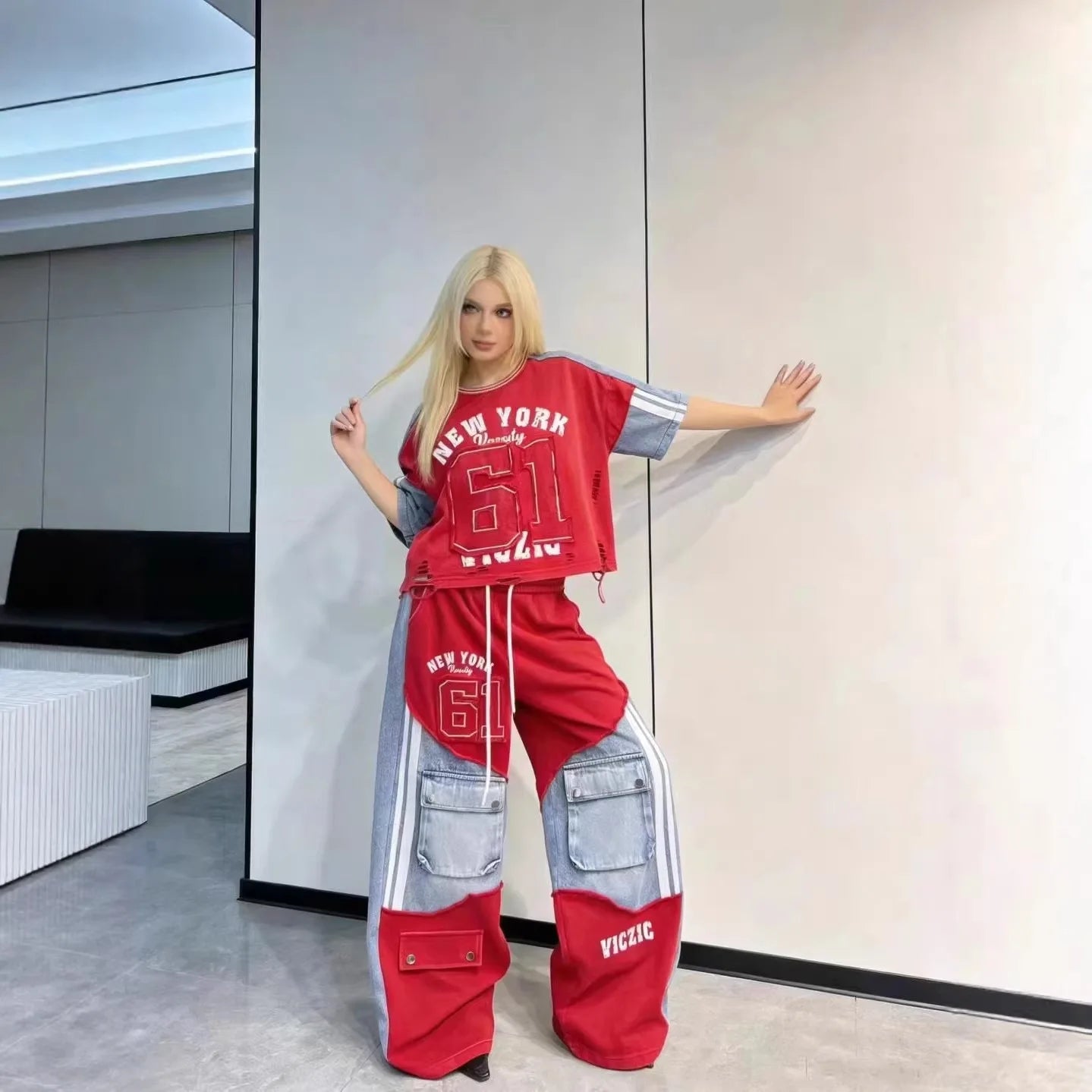 Nova Graffiti Denim Spliced Set
