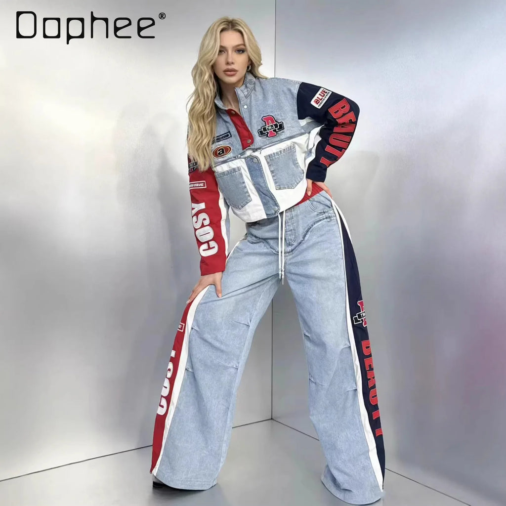 Cyber Street Color-Block Denim Set