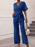 Serena Wrap Top & Wide-Leg Pants Set